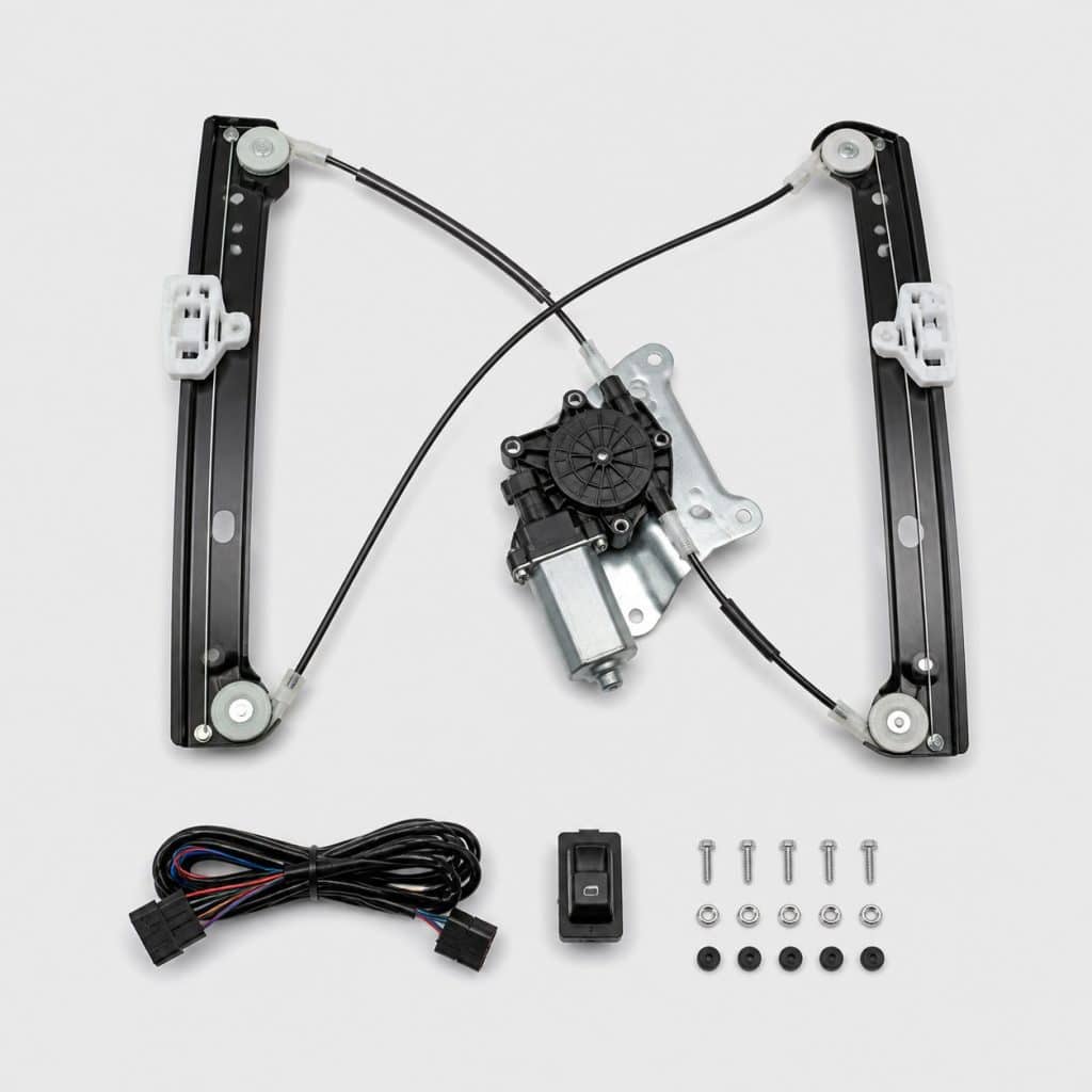 Kit lève-vitre électrique complet présenté seul sur fond clair