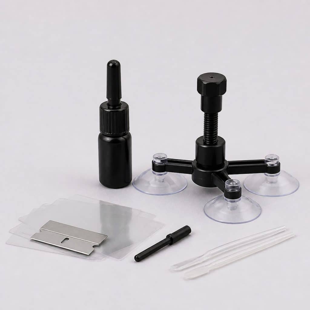 Kit de réparation résine présenté sur fond clair