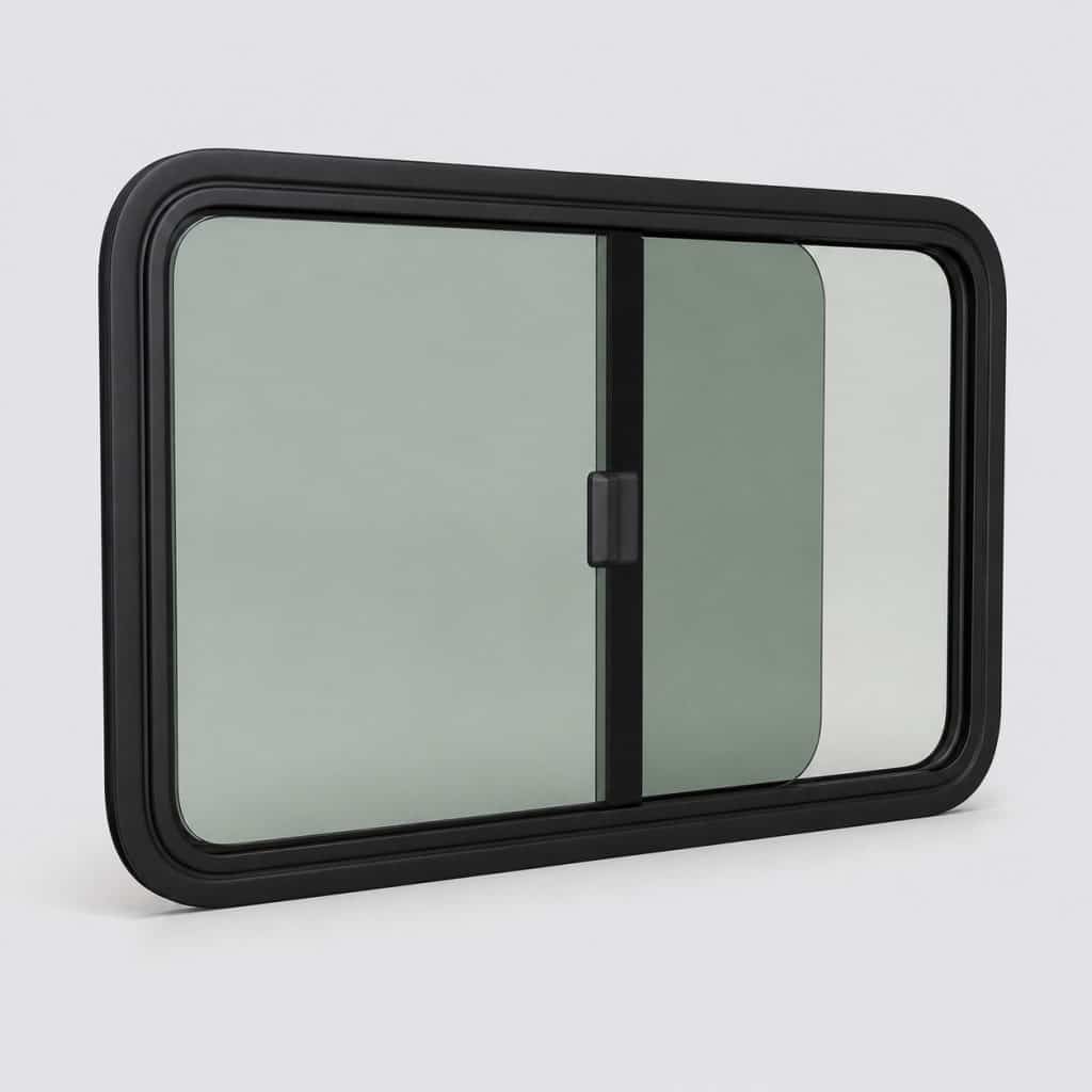 Vitre laterale coulissante pour vehicule utilitaire